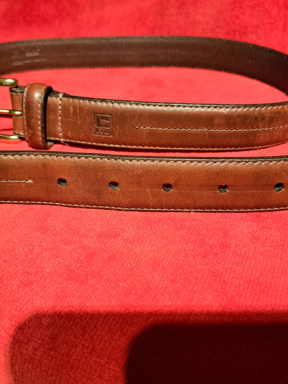 Ralph Lauren Chestnut Brown Leather Belt with Brass Buckle
